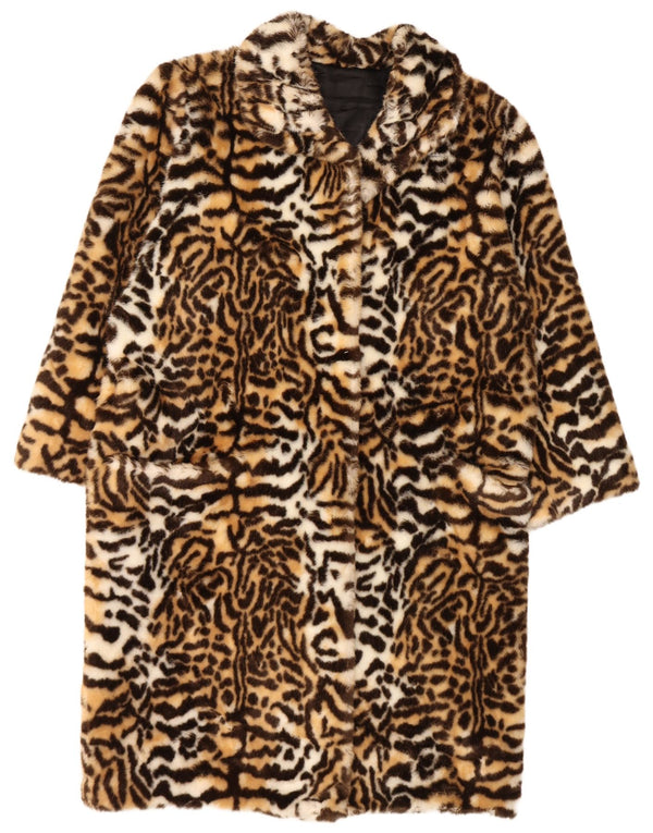 Abrigo vintage de piel sintética para mujer IT 44 Estampado animal marrón medio