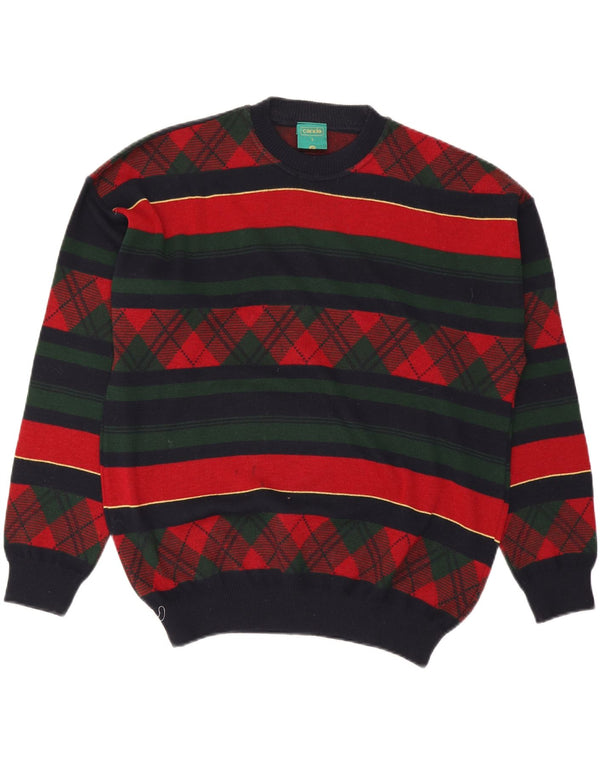 CANDA Mens Crew Neck Jumper Sweater Large Multicoloured Striped Acrylic