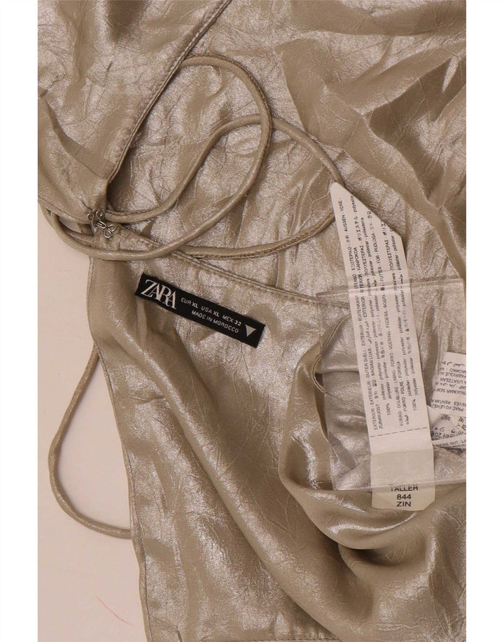 Zara Mujer Crop Halter Top ES 40 XL Poliéster Dorado