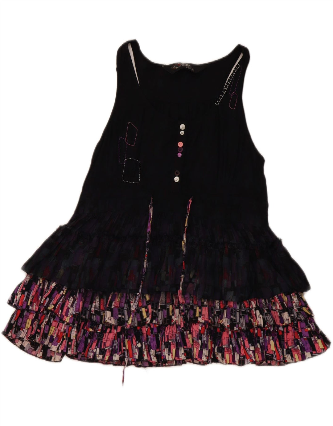 DESIGUAL Womens Blouse Top UK 12 Medium Black Colourblock