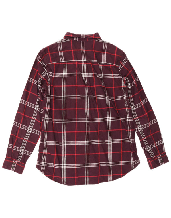 EDDIE BAUER Camisa de franela de ajuste clásico para mujer UK 44 Medium Borgoña Check