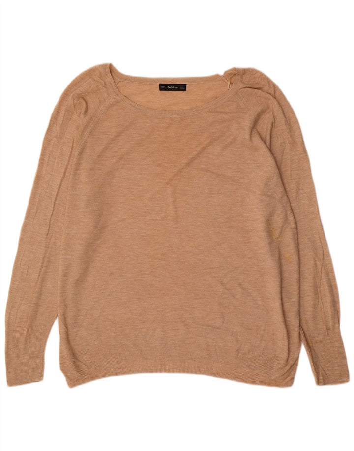 Zara - Jersey extragrande con cuello barco para mujer, talla 40, color beige medio