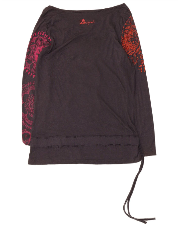 Desigual Mujer Gráfico Top Manga Larga Reino Unido 12 Medio Negro Floral