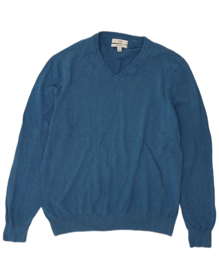 Marks & Spencer Jersey con cuello en V para hombre XL Algodón azul