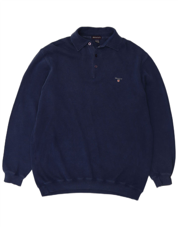 GANT Jersey con cuello tipo polo para hombre, talla grande, algodón azul marino