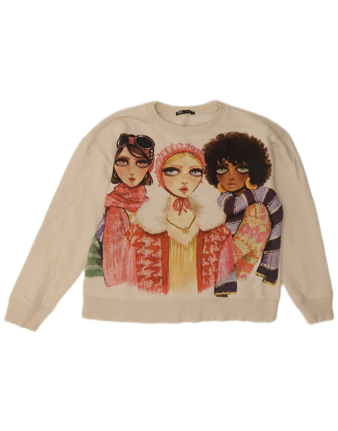 Zara Mujer Gráfico Sudadera De Gran Tamaño Jersey UK 10 Small Off White