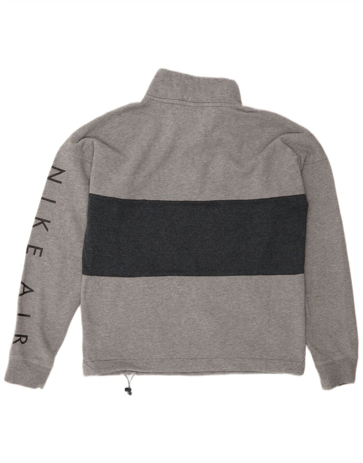 Nike Sudadera con gráfico y cuello con cremallera para hombre, jersey pequeño de algodón gris con bloques de color