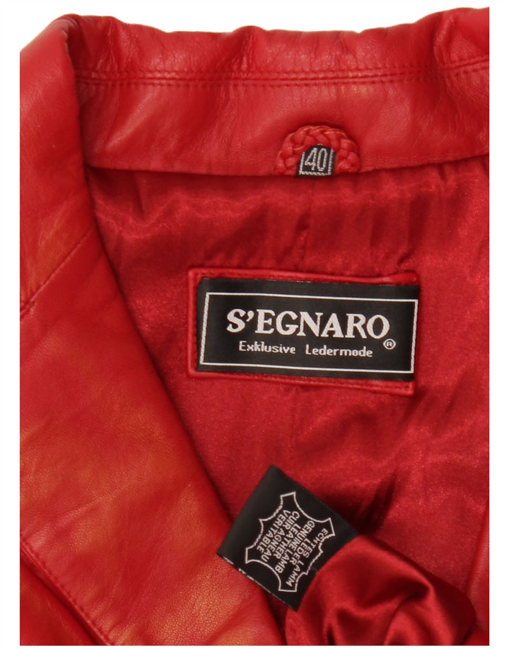 Vintage mujer 3 botones cuero Blazer chaqueta EU 40 cuero rojo medio
