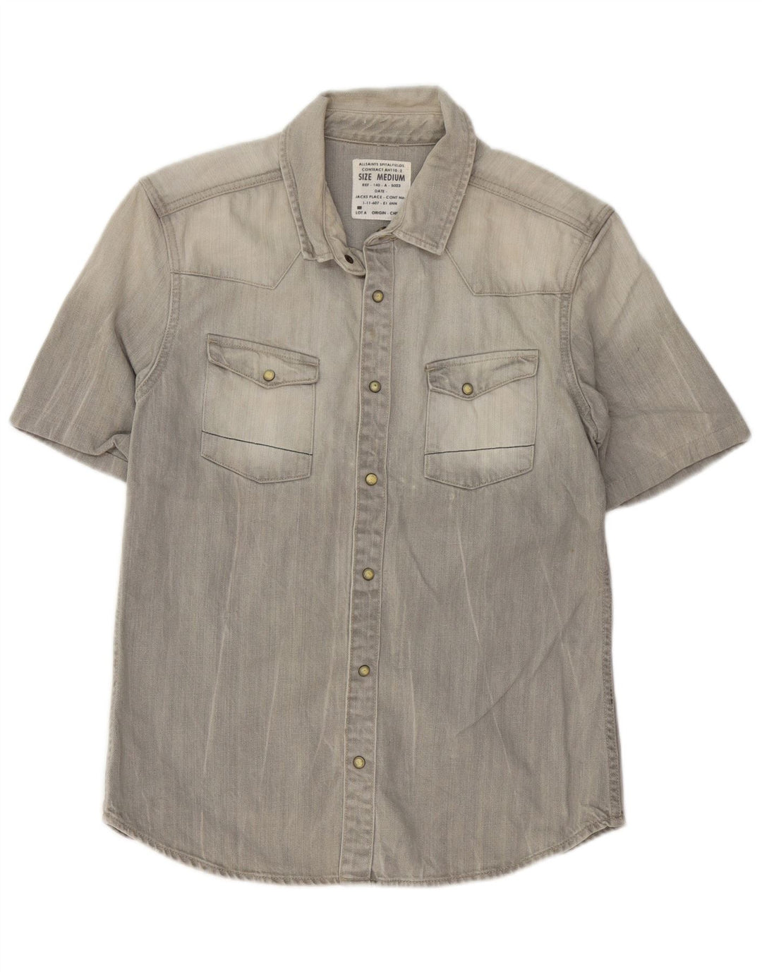 ALL SAINTS Camisa vaquera de manga corta para hombre Algodón gris medio