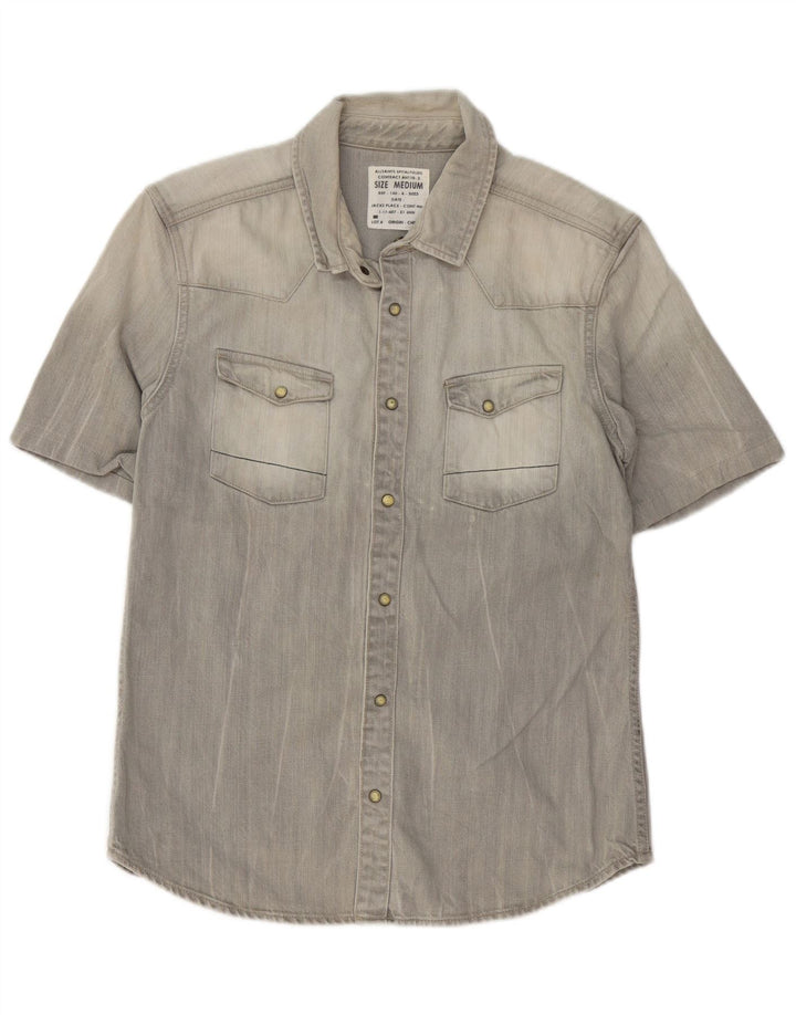 ALL SAINTS Camisa vaquera de manga corta para hombre Algodón gris medio
