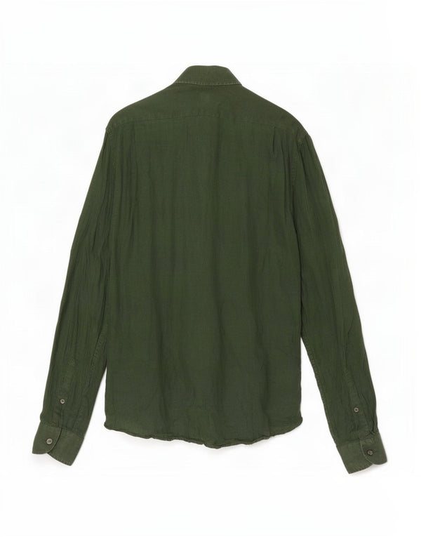 Reiss Mens Regular Fit Shirt Medium Green Linen