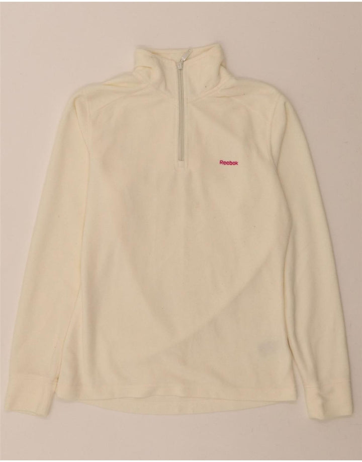 REEBOK Womens Zip Neck Fleece Jumper UK 12 Medium White Polyester Vintage Reebok and Second-Hand Reebok from Messina Hembry 