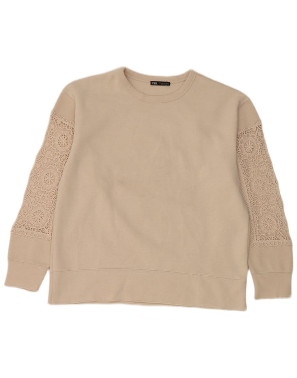 Zara Mujer Sudadera Oversize Jersey UK 10 Small Beige Poliéster