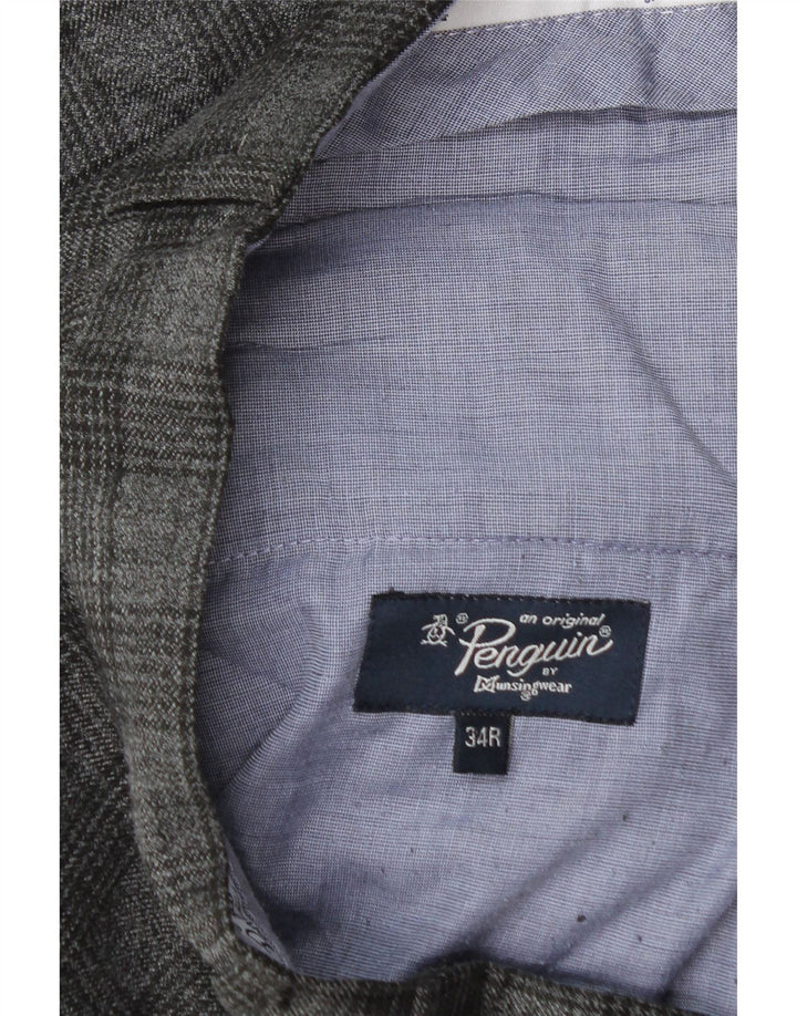 Pantalón de traje recto para hombre Penguin W34 L30 Poliéster a cuadros gris