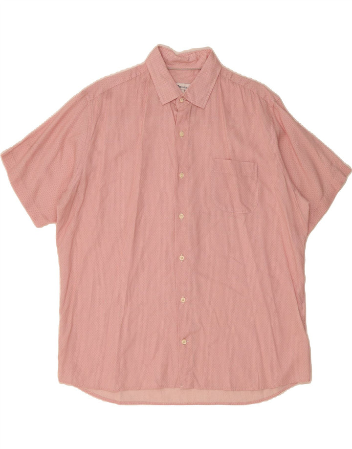 PETER MILLAR Mens Short Sleeve Shirt Large Pink Geometric Lyocell Vintage Peter Millar and Second-Hand Peter Millar from Messina Hembry 