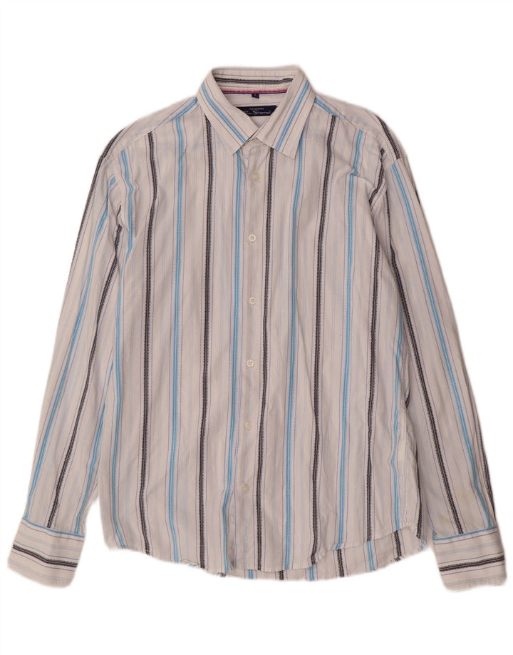 BEN SHERMAN Camisa Hombre Mediana Algodón Rayas Blancas