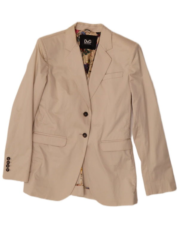 Dolce & Gabbana Chaqueta tipo blazer de 2 botones para mujer IT 46 Large Beige Classic