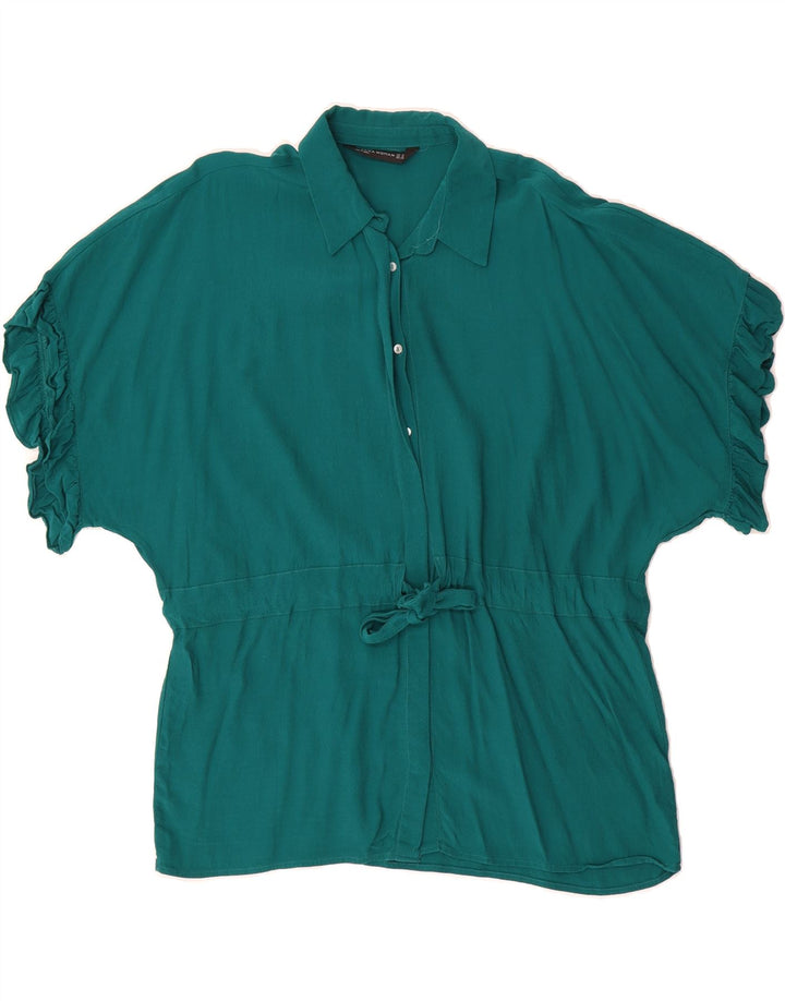 ZARA Womens Short Sleeve Shirt Blouse UK 14 Medium Green Vintage Zara and Second-Hand Zara from Messina Hembry 