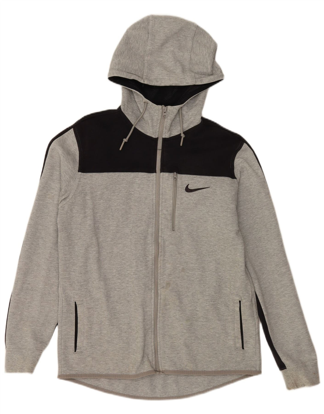 Nike - Sudadera con capucha y cremallera para hombre, algodón gris medio con bloques de color