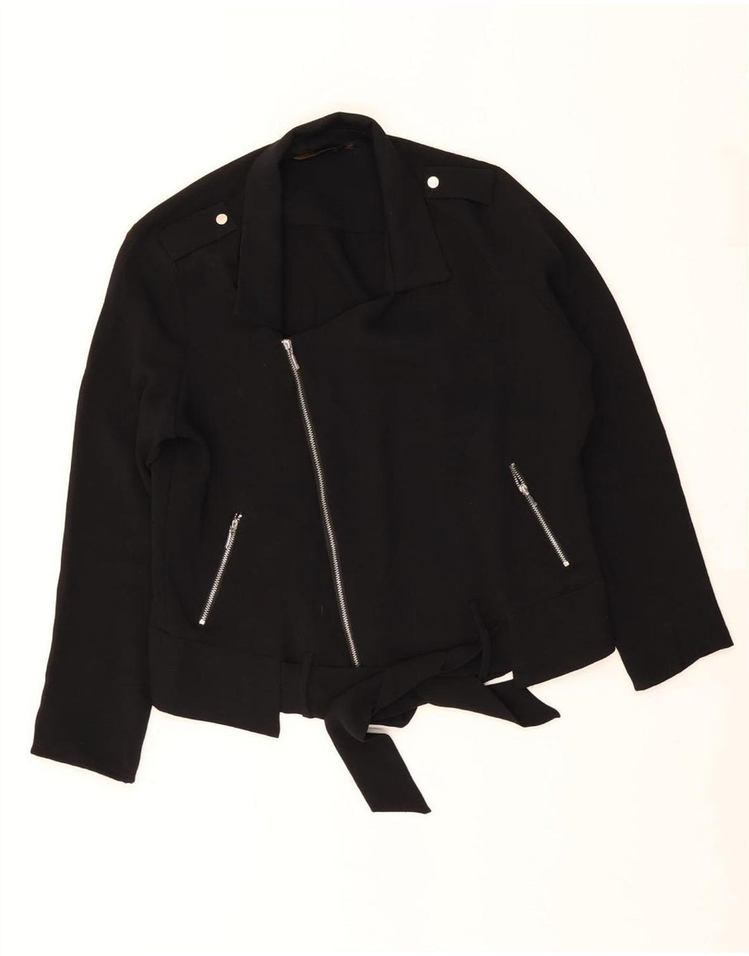 Zara Mujer Chaqueta Biker UK 44 Mediano Negro