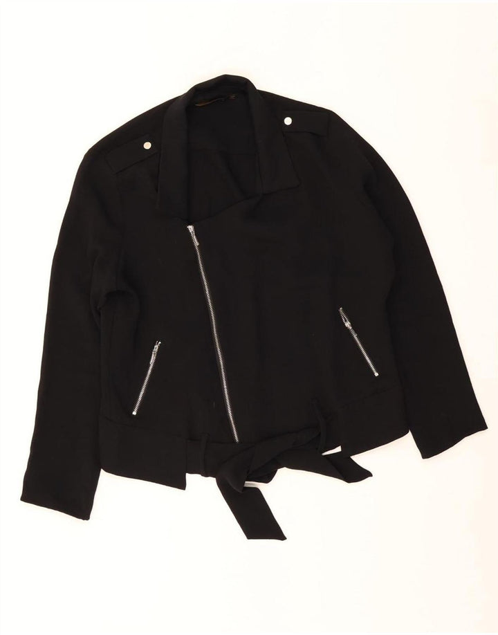 Zara Mujer Chaqueta Biker UK 44 Mediano Negro