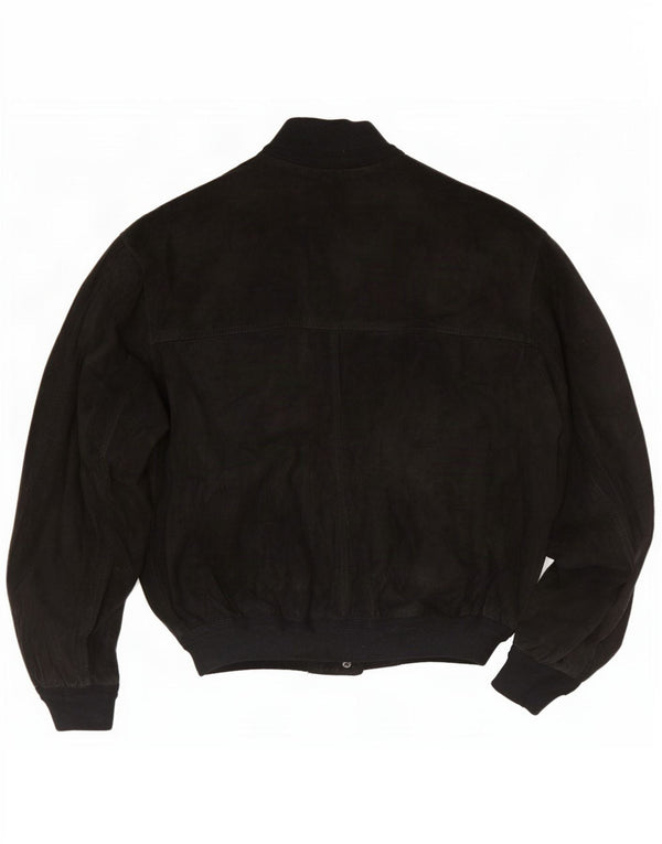 Vintage hombres ante bomber chaqueta Reino Unido 36 pequeño cuero negro
