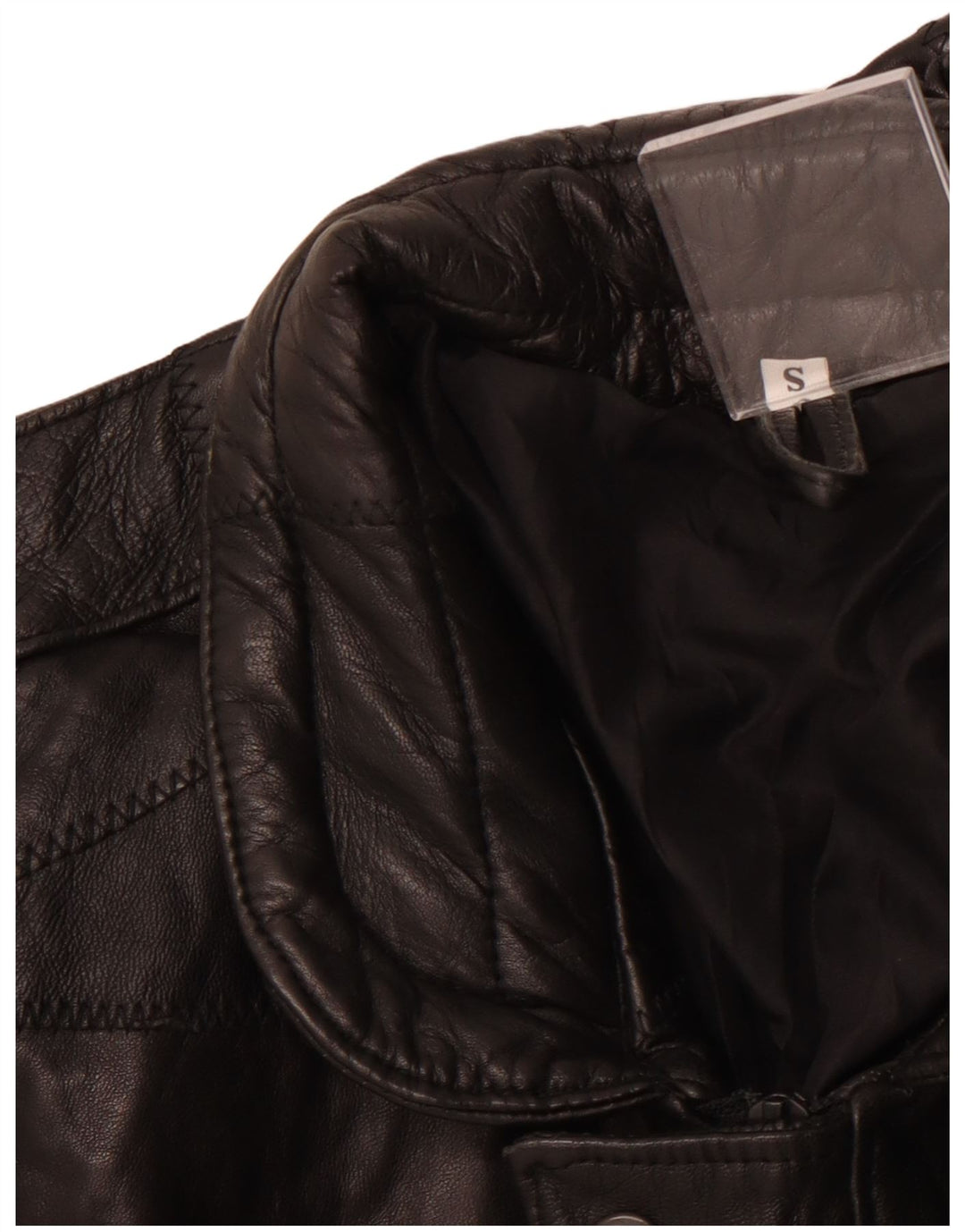 VINTAGE Hombres Militar Loose Fit Chaqueta de Cuero Reino Unido 36 Pequeño Patchwork Negro