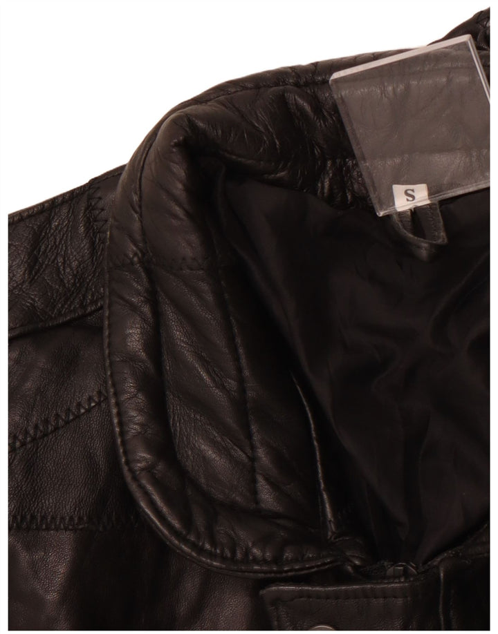 VINTAGE Hombres Militar Loose Fit Chaqueta de Cuero Reino Unido 36 Pequeño Patchwork Negro