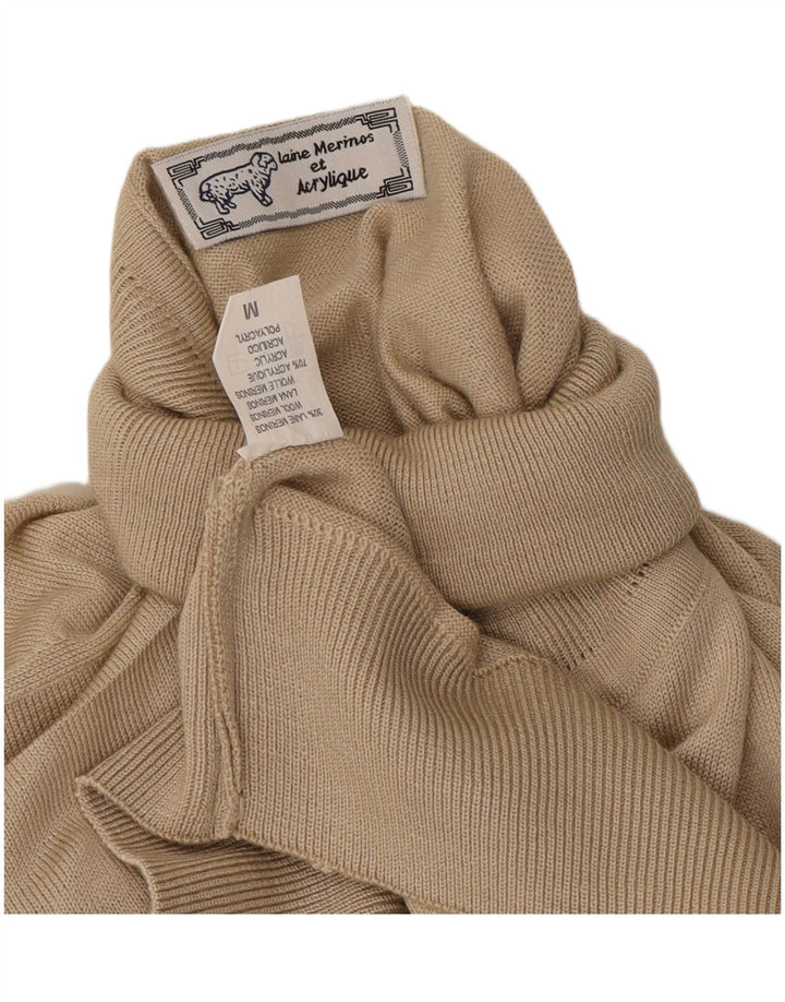Vintage hombres rollo cuello jersey suéter medio beige lana