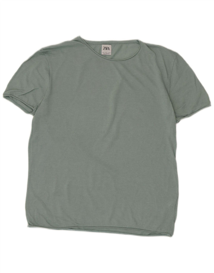 Zara Hombre Camiseta Top Grande Algodón Verde