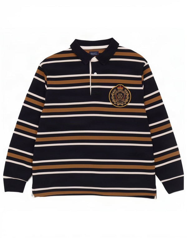 Gant Polo de rugby de manga larga para hombre, talla 2XL, algodón a rayas azul marino