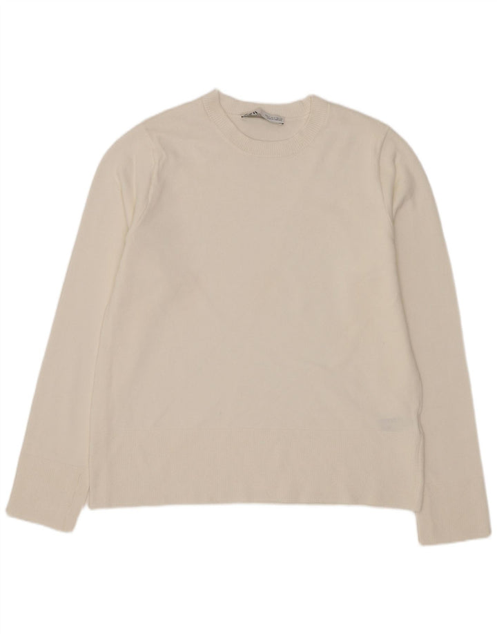 Zara Mujer Cuello Redondo Jersey Jersey UK 10 Small White Viscosa