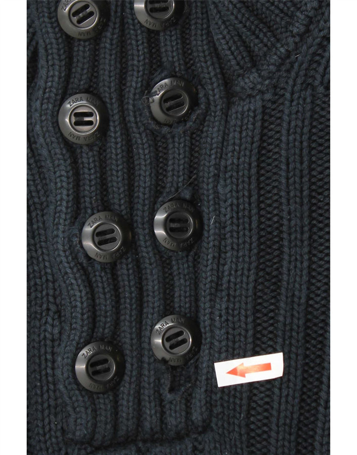 Zara Hombre Botón Cuello Jersey Jersey Grande Azul Marino Algodón