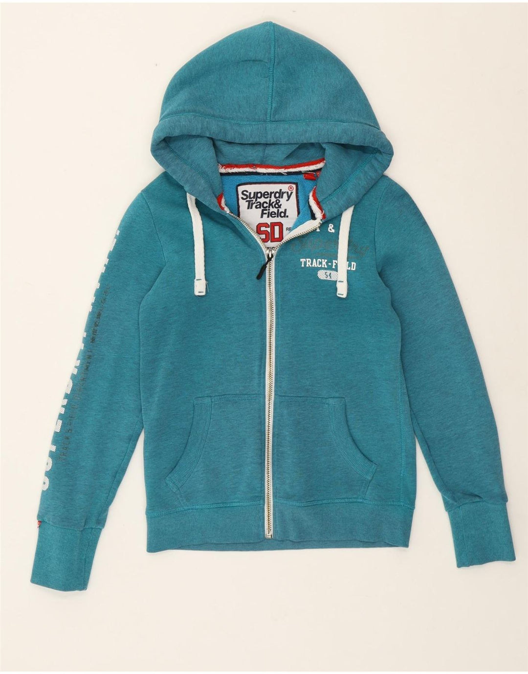 Superdry Mujer Sudadera con capucha y cremallera UK 10 Small Turquesa Algodón
