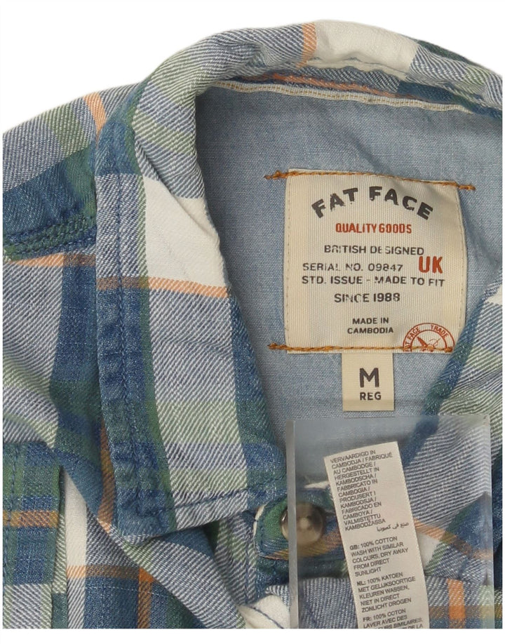 Camisa de franela de manga corta para hombre de Fat Face de algodón a cuadros en azul medio