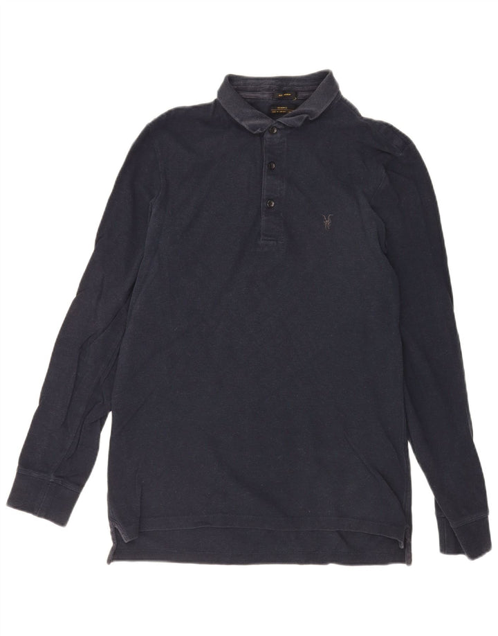 All Saints Polo de manga larga para hombre de algodón azul marino mediano