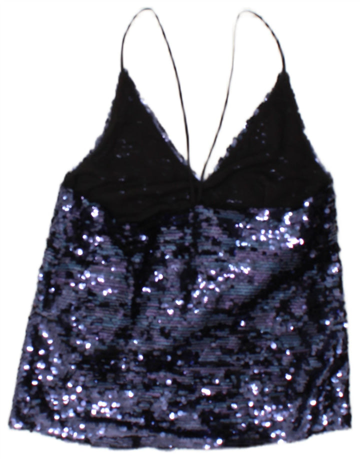 Zara Mujer Cami Top De Lentejuelas UK 10 Small Poliéster Azul