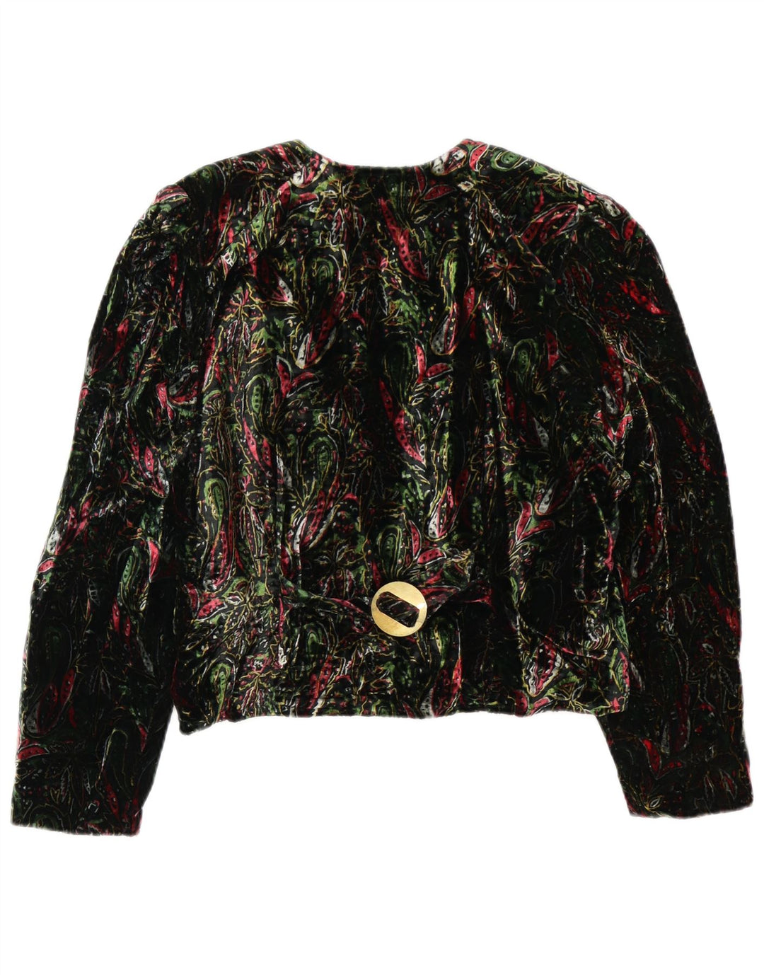 Vintage mujer crop 4 botón Blazer chaqueta Reino Unido 12 medio verde floral retro