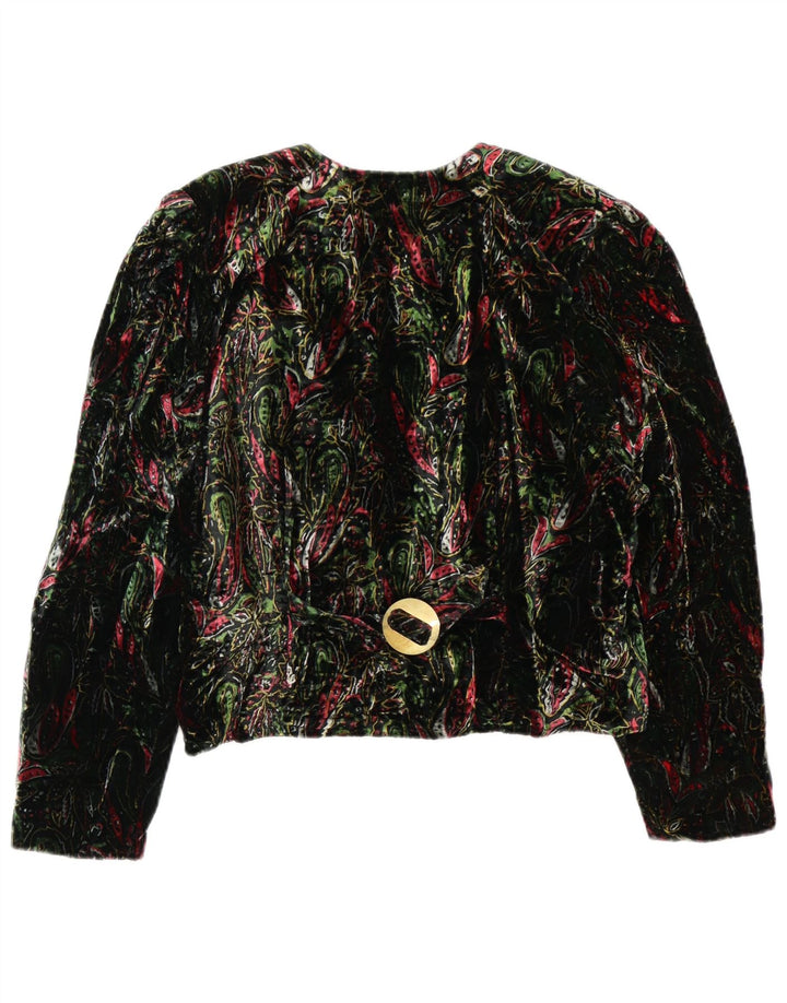 Vintage mujer crop 4 botón Blazer chaqueta Reino Unido 12 medio verde floral retro