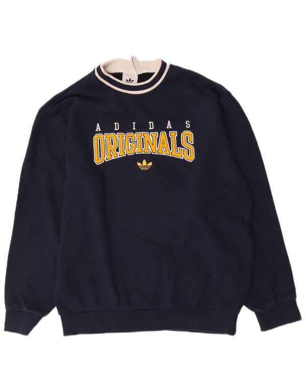 Adidas Hombre Sudadera Gráfica Jumper Medium Azul Marino Algodón