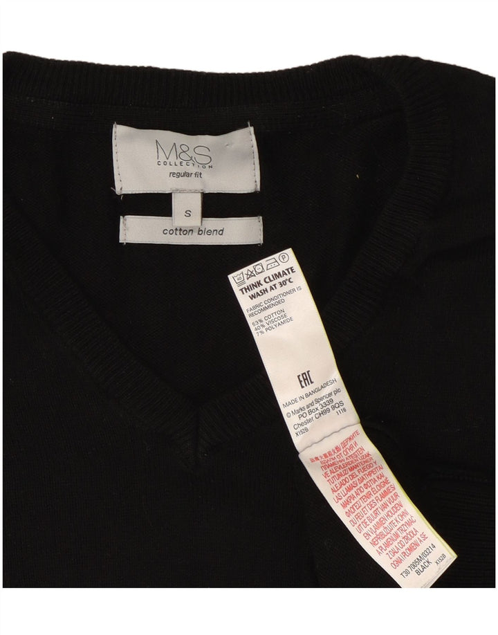 Marks & Spencer Jersey Regular Fit con Cuello en V para Hombre Pequeño Algodón Negro