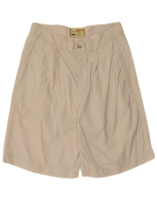 Vintage hombres pegados pantalones cortos chinos IT 48 Medio W30 Algodón Beige