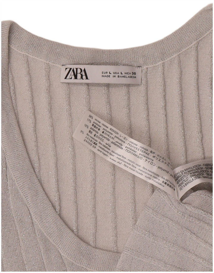 Zara Mujer Chaleco Top UK 40 Grande Viscosa Moteada Plata