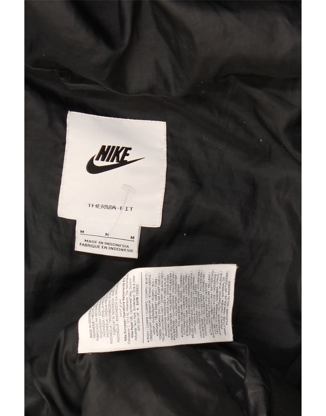 NIKE Womens Therma-Fit Hooded Padded Jacket UK 14 Medium Black Polyester Vintage Nike and Second-Hand Nike from Messina Hembry 