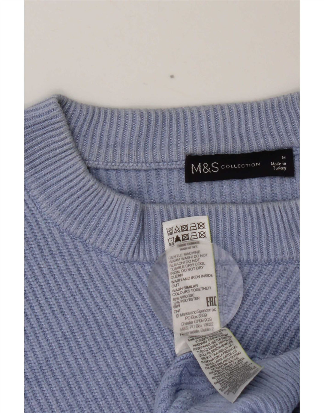 MARKS & SPENCER Suéter corto con cuello redondo para mujer UK 44 Azul medio