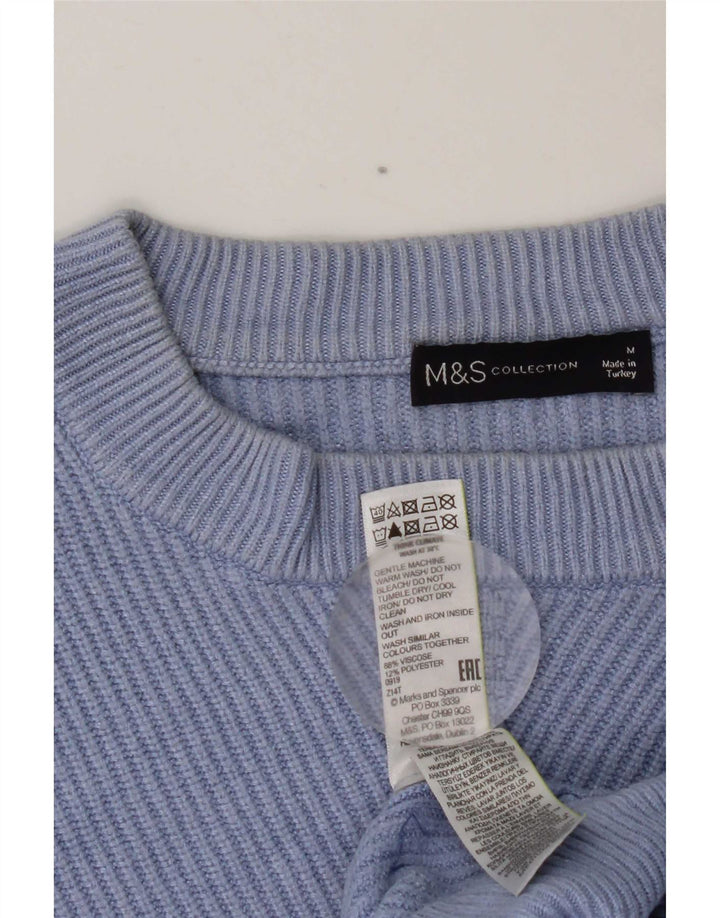 MARKS & SPENCER Suéter corto con cuello redondo para mujer UK 44 Azul medio