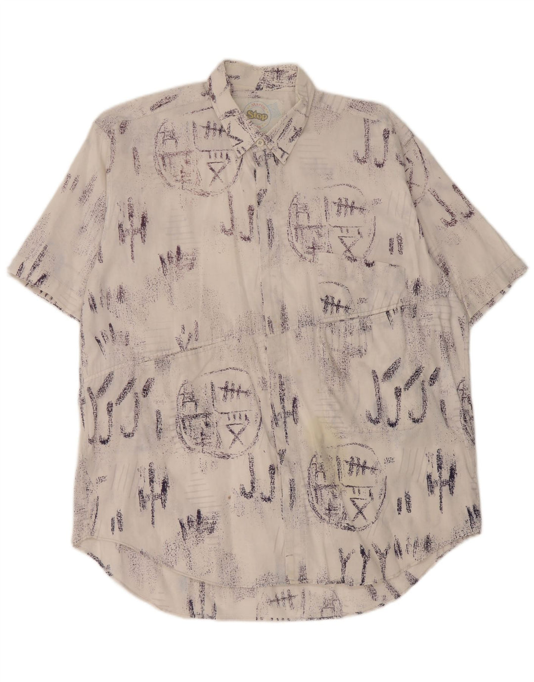 Vintage hombres gráfico manga corta camisa grande algodón blanco
