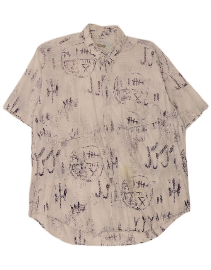 Vintage hombres gráfico manga corta camisa grande algodón blanco