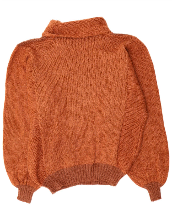 Vintage mujer rollo cuello jersey suéter IT 46 grande marrón colorblock