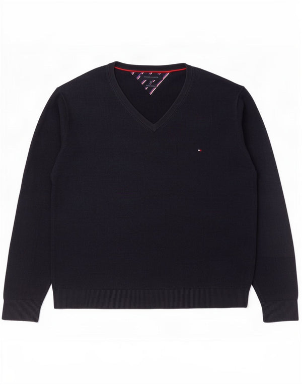 Tommy Hilfiger Jersey con cuello en V para hombre, talla 3XL, algodón azul marino
